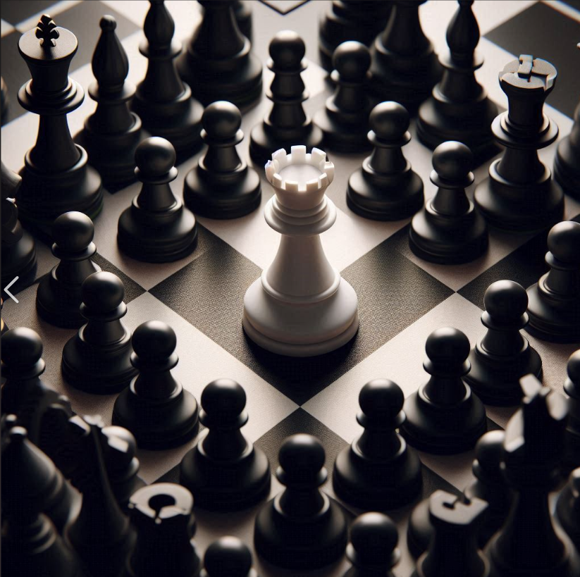 White Rook surrounded by black pawns